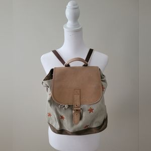 Vintage LL Bean Canvas and Leather Backpack with Starfish design